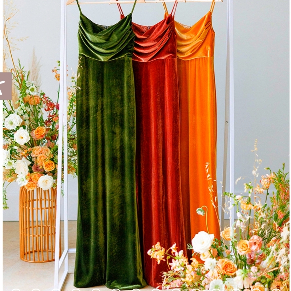 New Revelry rory velvet dress olive green size 8 maxi formal bridesmaid